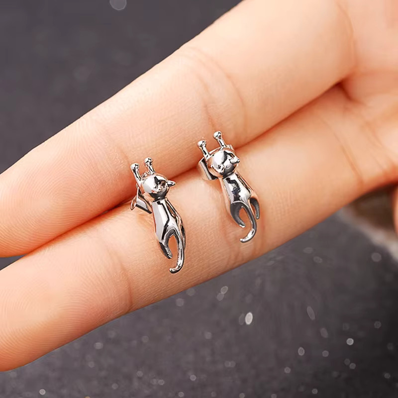 Huitan Ohrstecker, Katzendesign, Metall, silberfarben, Unisex - Bild 3