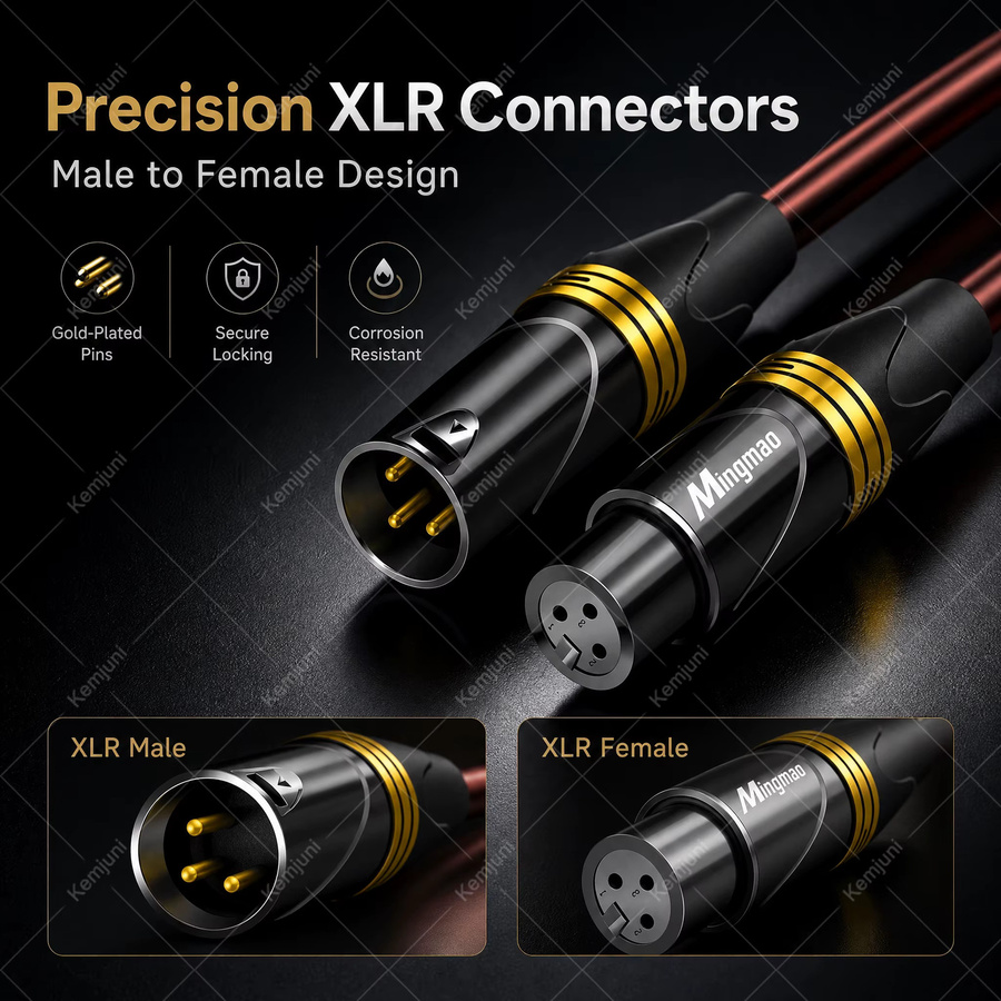 Kemjuni XLR-Audiokabel mit 3-Pin-Stecker auf XLR-Buchse in Schwarz für Mikrofone und Mischpulte - Bild 2