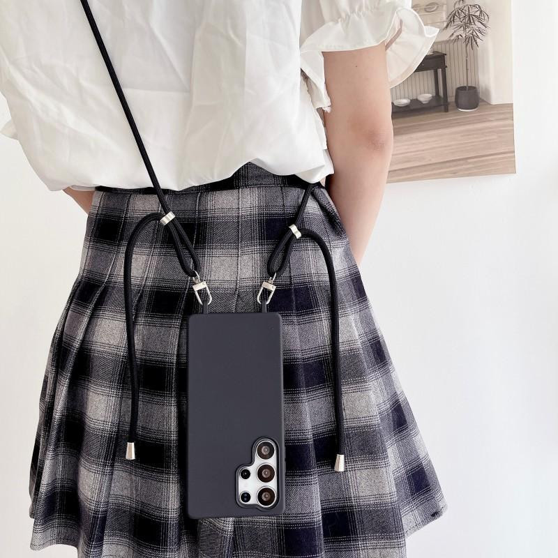 Silikon Tragegurt Hülle für Samsung Galaxy S25 S24 Ultra S24 FE S24 Plus A56 A55 A36 A35 A16 A15 mit Schulterriemen und Lanyard in Schwarz - Bild 1