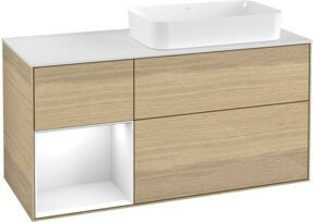 V&B Waschtischunterschrank Finion in Weiß lackiert mit Eichenoptik, Breite: 120 cm, Tiefe: 50,1 cm, Höhe: 50,1 cm - Bild 1