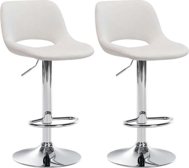 DELUKE Barhocker JAKSON 2er Set aus Samt in Creme mit Chromgestell und Rückenlehne - Bild 1