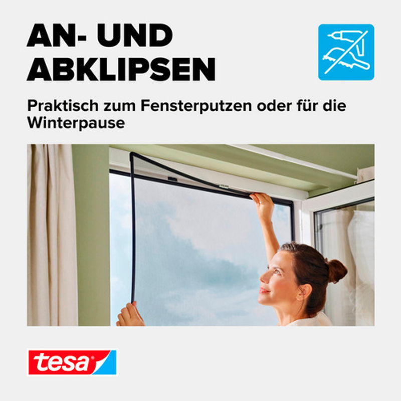 tesa INSECT STOP Fliegengitter mit Anklips-Rahmen für Fensterrahmen, Anthrazit, B: 120 cm, H: 140 cm - Bild 4