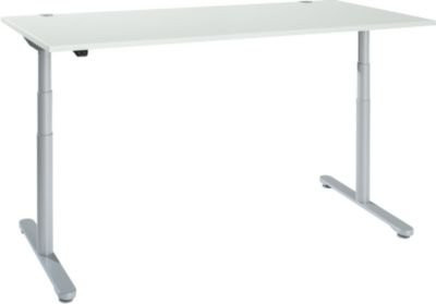 SCHÄFER Elektrisch höhenverstellbarer Schreibtisch mit T-Fuß und Kabeldurchlass, Farbe: Lichtgrau/Weißaluminium, B/T/H: 180 x 80 x 63,4-129,4 cm - Bild 1