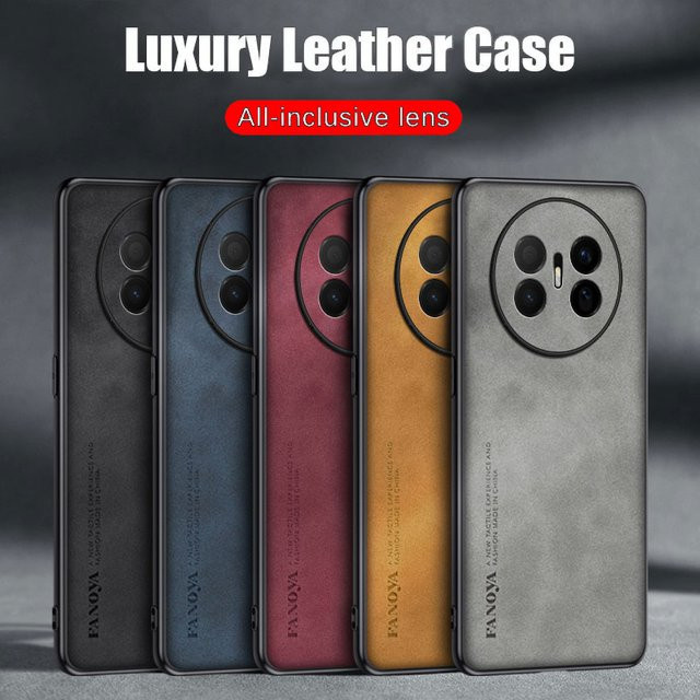 Schutzhülle aus Lammfell-Leder für Huawei Mate 70 Air und Mate 70 Pro in Rot mit Objektivschutz und stoßfester TPU-Stoßstange - Bild 1
