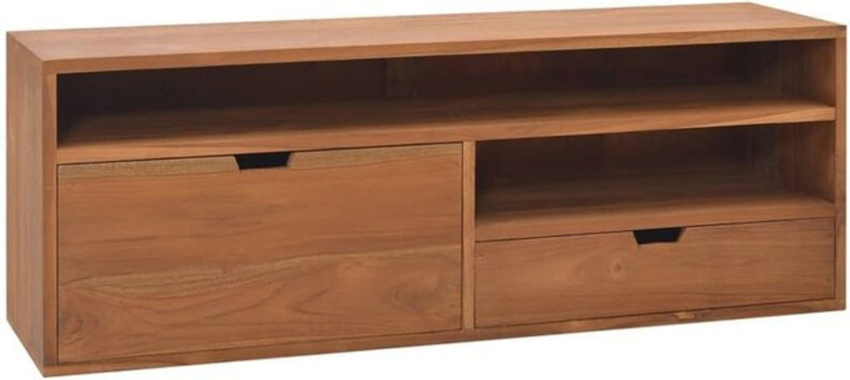 vidaxl TV-Schrank aus Teak Massivholz in Braun, Retro und Skandinavisch, B/T/H: 110 x 30 x 40 cm - Bild 1
