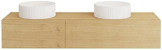 Vente-unique Doppelwaschtisch Tidore aus Mindi-Holz und Keramik in Naturfarben Hell, B/T/H: 150 x 40 x 27 cm - Bild 1