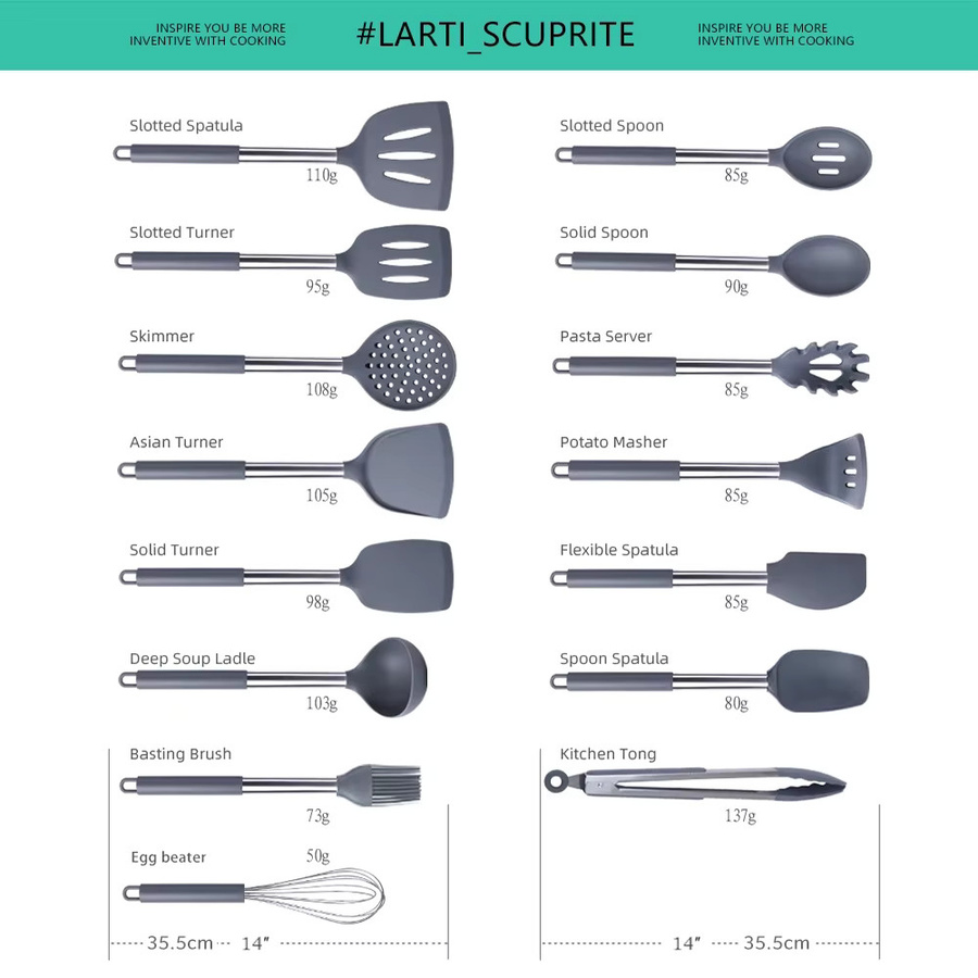 LARTI SCUPRITE Silikon-Küchenutensilien-Set, hitzebeständig und kratzfest, inklusive Spatel und Löffel - Bild 2