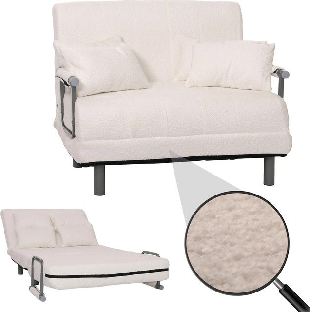 Schlafsessel MCW K29 als Schlafsofa und Gästebett aus Stoff Bouclé in Beige/White, Liegefläche B: 100 cm, L: 190 cm - Bild 1
