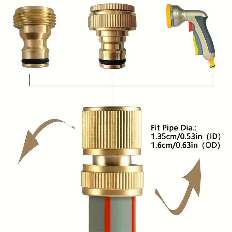 6/12-teiliges Aluminium-Gartenschlauch-Verbindungsset in Gold mit 1/2 Zoll Schnellanschluss und Wasserhahnanschlüssen für 13–16 mm Rohre - Bild 4