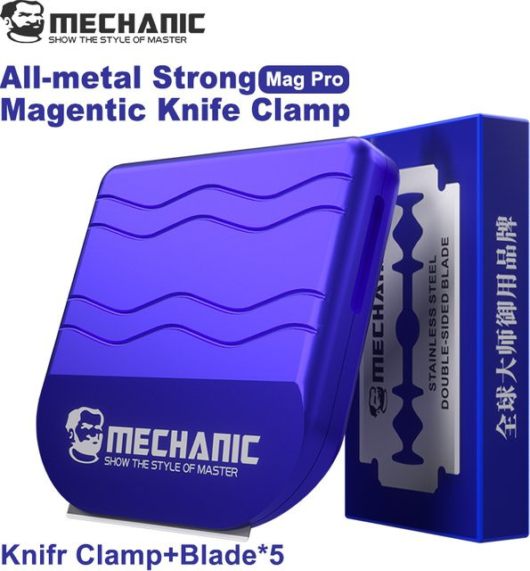 MECHANIC Mag Pro Ganzmetall-Magnetmesserhalter inklusive zusätzlicher Klingen für Glasfolie und Leder mit starkem Halt und Reparaturwerkzeugen - Bild 1