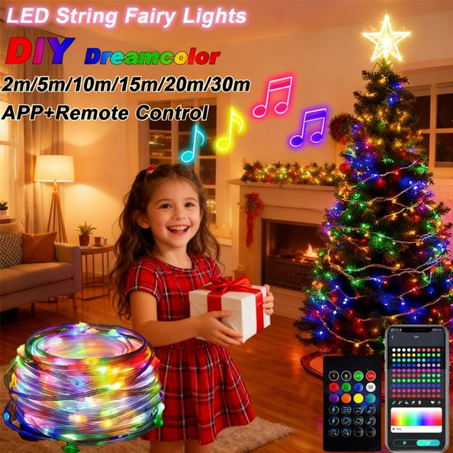 LINYILIGHT RGB Smart LED Lichtstreifen mit Bluetooth und USB-Anschluss, Wasserdichte Dreamcolor LED Girlande in Multicolour für Weihnachts- und Partydekoration - Bild 1