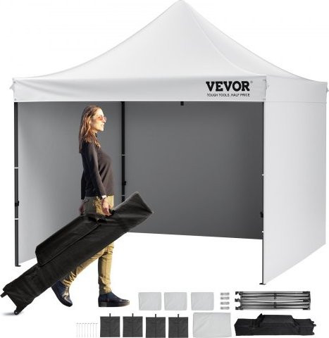 VEVOR Pop Up Pavillon Weiß mit Seitenwänden und Aufbewahrungstasche, B/T/H: 304,8 x 304,8 x 320 cm - Bild 1