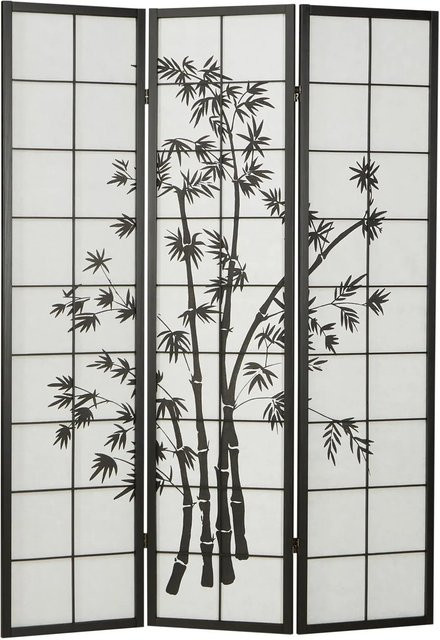 Homestyle4u 3-tlg. Shoji Paravent mit Bambusmotiv in Schwarz aus Holz und Reispapier, B/H: 132 x 179 cm - Bild 1