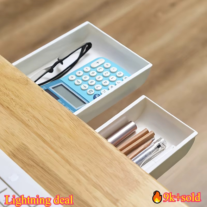 Selbstklebende Aufbewahrungsbox unter dem Schreibtisch aus Kunststoff, platzsparende Hängeschublade für dein Büro-Zubehör in Schwarz oder Weiß - Bild 4