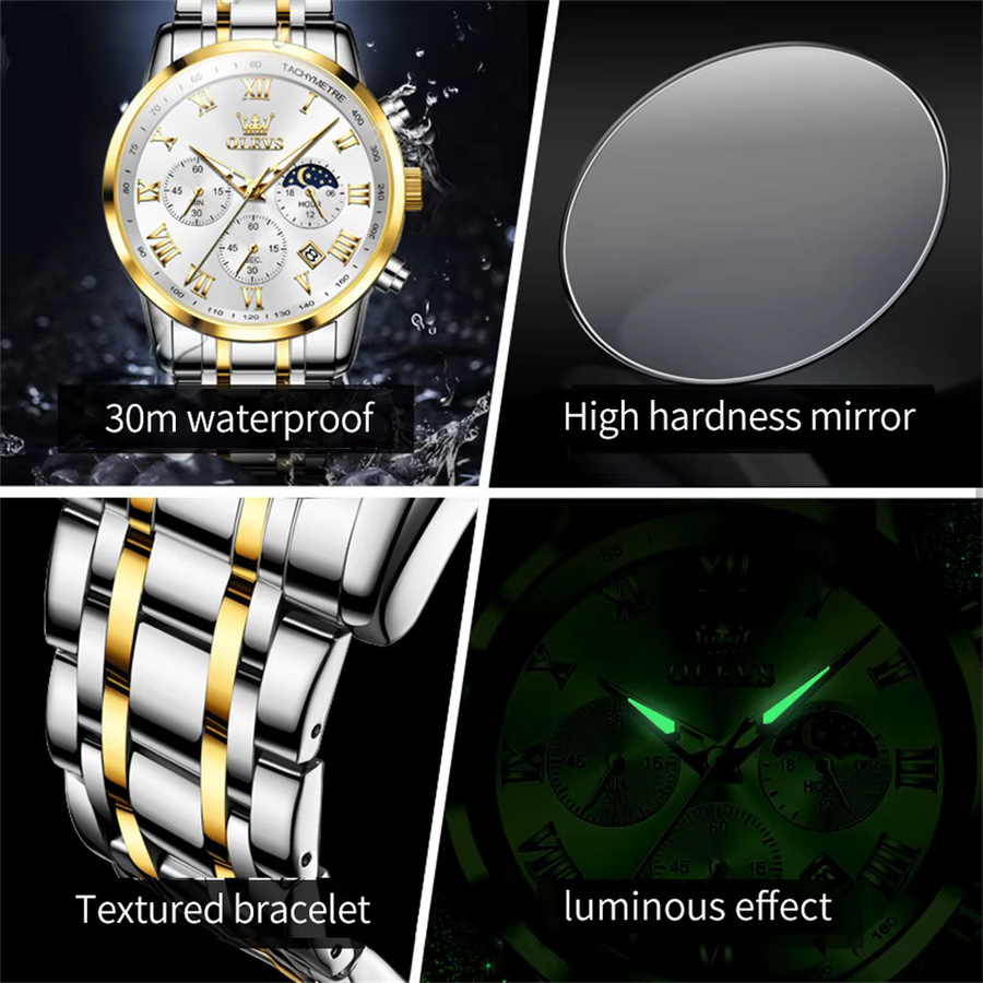 Olevs Armbanduhr Chronograph, Quarz, Edelstahl, Herren - Bild 3