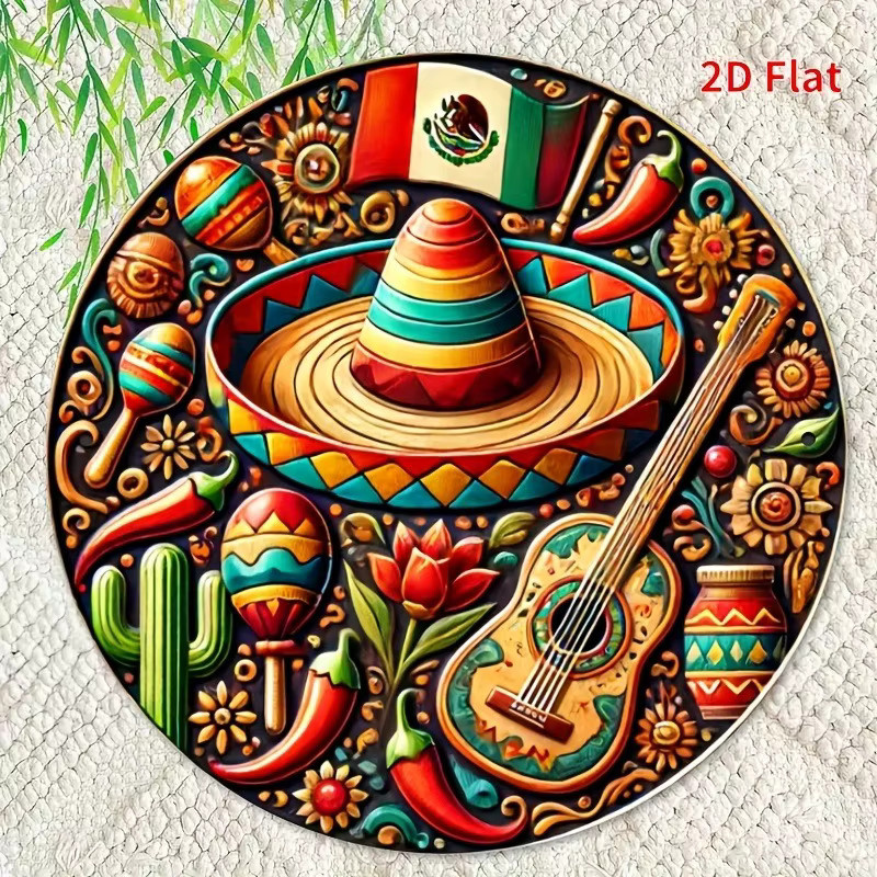 Runde Aluminium-Wandkunst von Potdemiel mit mexikanischem Ethno-Design und Blumenmotiven in Multicolour, Durchmesser: 20 cm - Bild 2