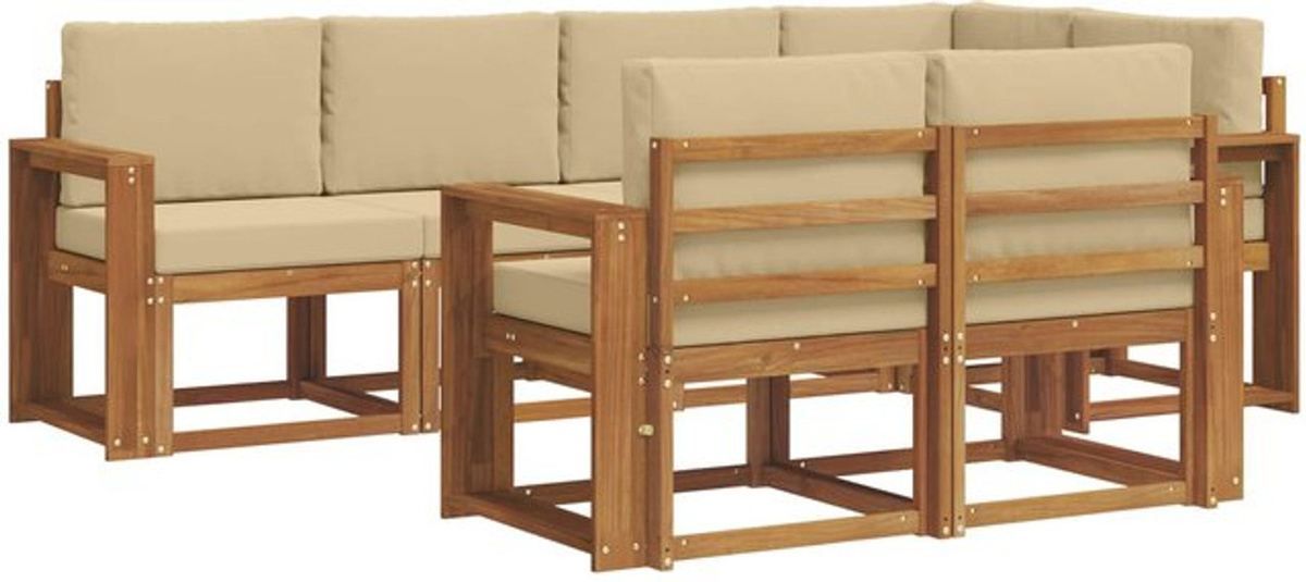 vidaXL Outdoor-Sofagarnitur aus Akazie mit 7-teiligem Set und Kissen in Natur und Beige - Bild 1