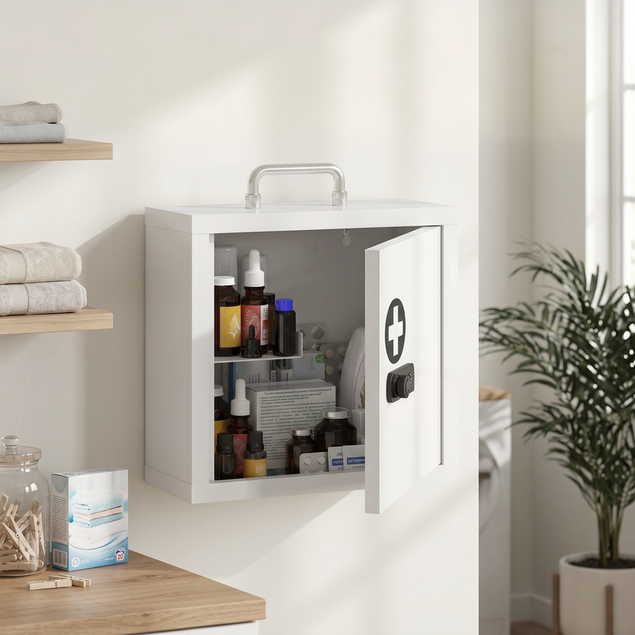 HOMCOM Medizinschrank aus Edelstahl mit Kombinationsschloss und 2 Ebenen, Weiß, B/T/H: 30 x 14 x 30 cm - Bild 2