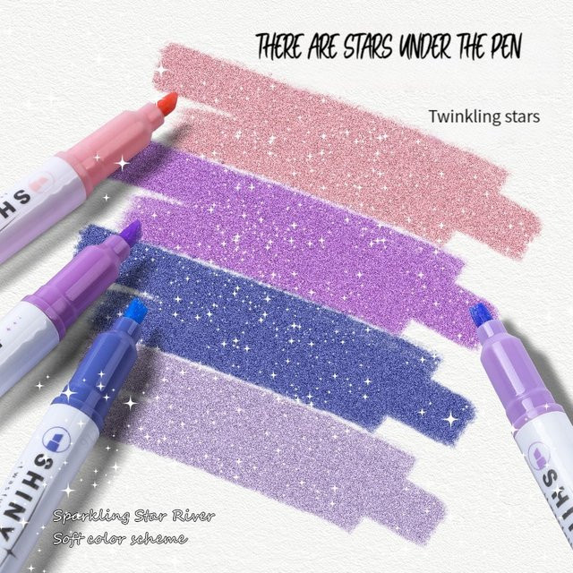 Kissbuty Kawaii Glitzer Textmarker in Pastellfarben mit feiner Spitze für Scrapbook und Schulbedarf, 4er Box, Multicolour und Gold - Bild 1