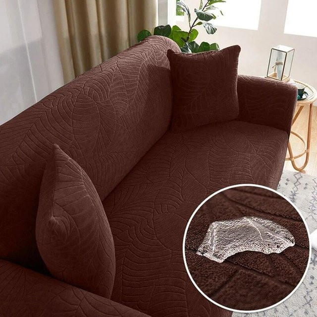 Elastischer Jacquard-Sofabezug für Ecksofas in Braun, wasserabweisend und rutschfest, 2-Sitzer für Breite: 145-185 cm - Bild 1