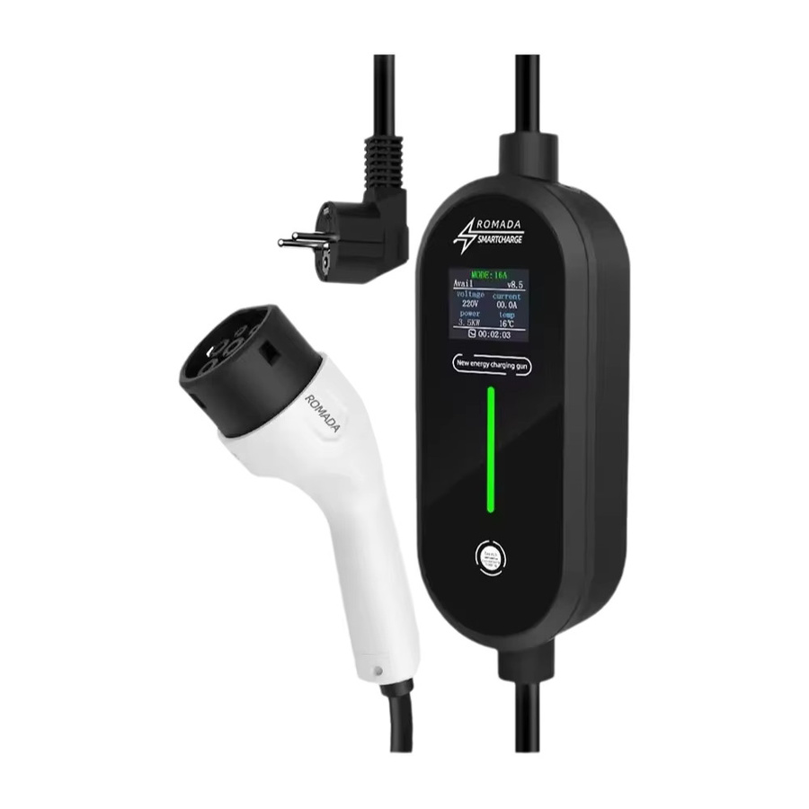 Romada Tragbares EV Ladegerät 3,5 kW 16A mit 10m Typ2 IEC62196 Kabel und EU Stecker in Schwarz - Bild 6