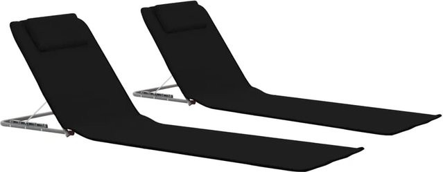 vidaXL Set 2 Stück Klappbare Strandmatten aus Stahl und UV-beständigem Polyester in Schwarz mit verstellbarer Kopfstütze - Bild 1