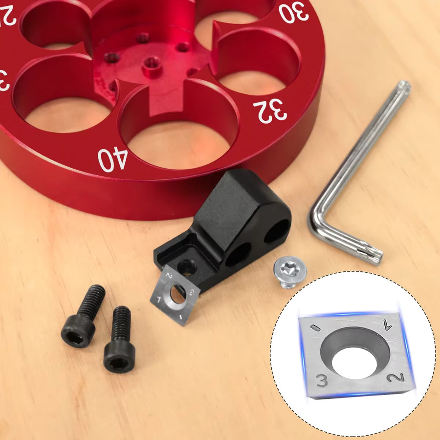JIGHOLE Dübel Maker Jig Kit mit Hartmetallklingen für die Holzbearbeitung, einstellbar für 8-20mm und 25-40mm, Farbe: Rot - Bild 2