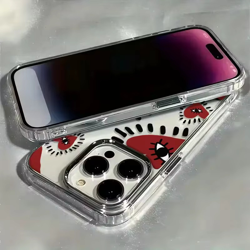 Transparente Handyhülle mit rotem Herz-Augen-Design für Apple iPhone Modelle - Bild 3