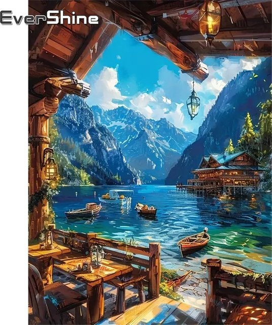 Evershine Berg Landschaft Schiff Mosaik, Diamant Stickerei, DIY Voll Platz Runde Diamant Malerei - Bild 1