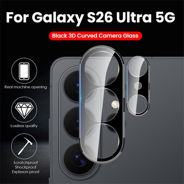 Schwarze 3D gebogene gehärtete Glas Kameraschutzfolien für Samsung Galaxy S26 Ultra und S26 Plus 5G Objektivschutz - Bild 1