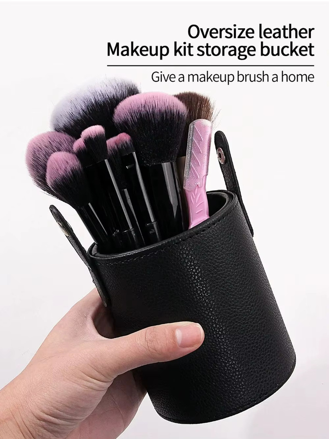 YLY Make-up-Pinsel-Eimer aus PU-Leder, Reise-Kosmetiktasche, pink, black - Bild 6