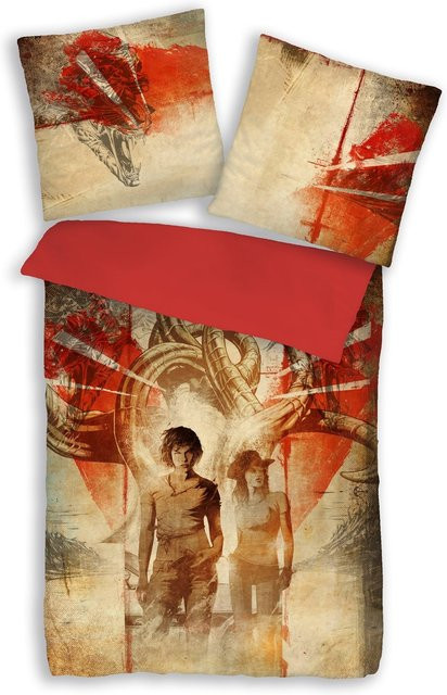 HTI-Living Mako Satin Bettwäsche Rise and Shine 2-teilig, Farbe Rot, B/H: 135 x 200 cm, Kissen: 80 x 80 cm - Bild 1