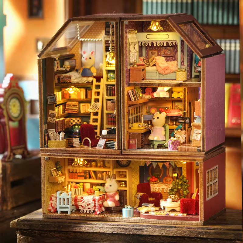 ELEVEN-CUTE DIY Mini Kaninchen Stadt, Miniatur-Baukasten mit Möbeln, Holz - Bild 2