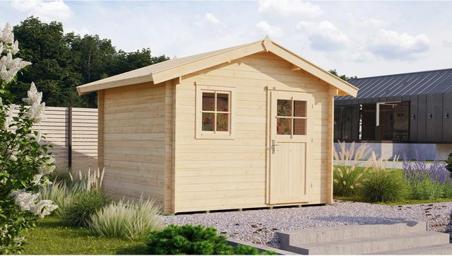 WEKA Gartenhaus Premium aus Holz in Beige mit Satteldach und Massivholz-Fußboden, B/H/T: 380 x 262 x 280 cm - Bild 1