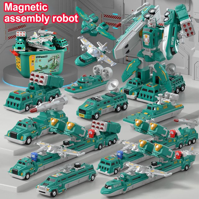 OEING Magnetisches Bausteine-Set Transformations-Roboter, 9-teiliges Set - Bild 1