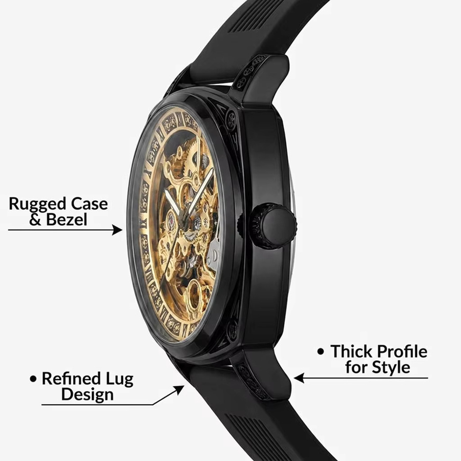 CAROTIF Armbanduhr, Mechanisch, Schwarzes Zifferblatt, Silikon, Herren - Bild 4
