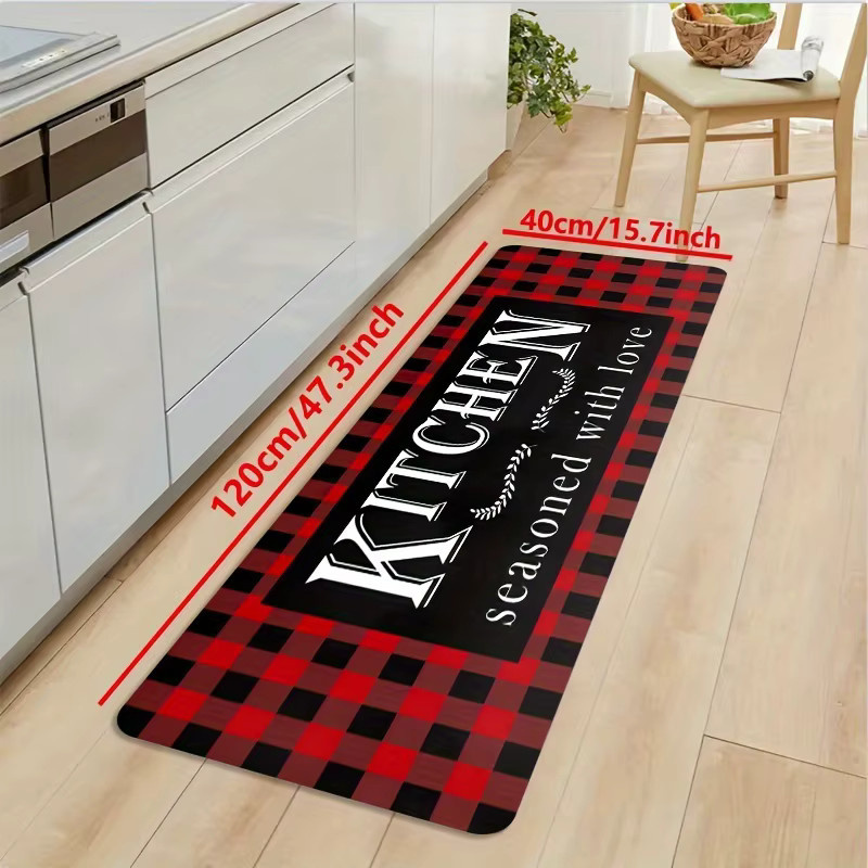VIKAMA Anti-Ermüdungs-Küchenläufer Buffalo Plaid in Schwarz-Rot, wasserdichte und rutschfeste Standmatte für deine Küchendekoration - Bild 4