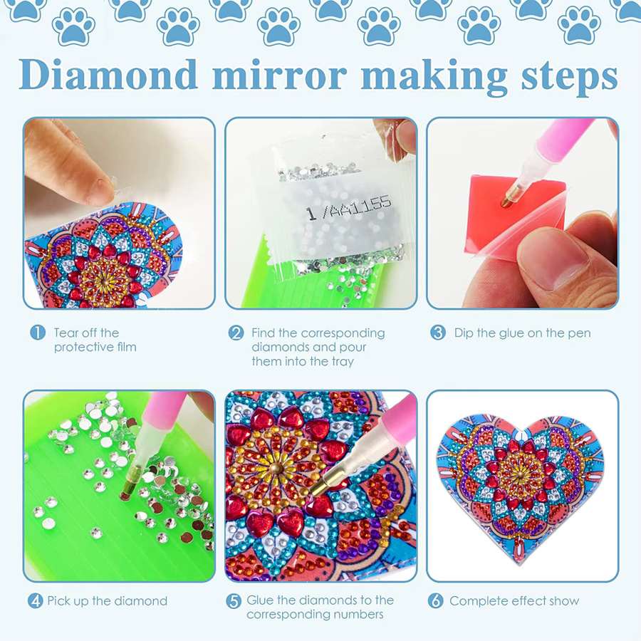 6er Set DIY Herz Diamant Kunst Eckige Lesezeichen aus PU Leder mit Kristall Strass für Anfänger, Mehrfarbig - Bild 5