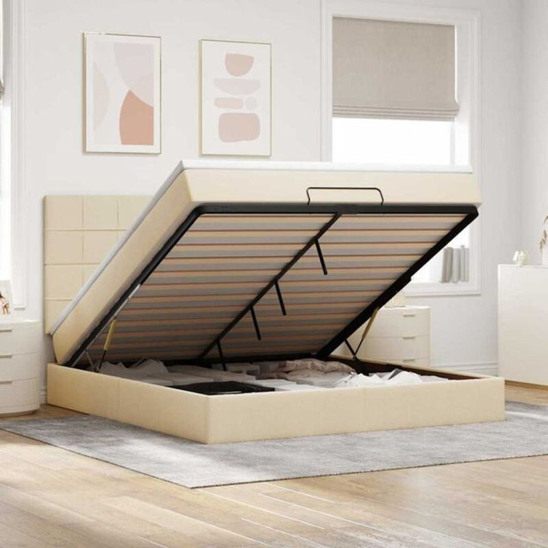Vidaxl Ottoman Polsterbett mit Matratze und LED-Beleuchtung in Beige aus Stoff, B/T/H: 160 x 200 cm - Bild 1