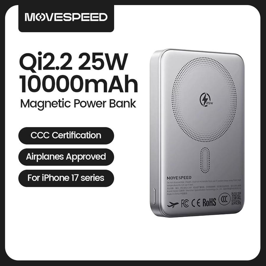 MOVESPEED JP387Pro Qi2.2 Magnetische Kabellose Powerbank 10000mAh mit USB-C PD 45W Schnellladung in Silber - Bild 3