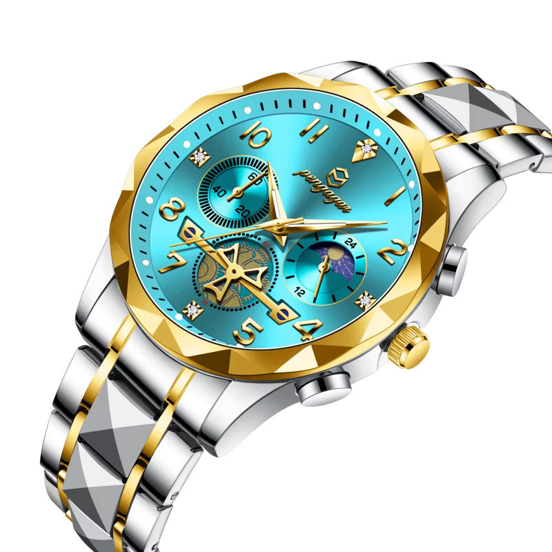 PENGAGAR Chronograph Herrenuhr, Quarz, Edelstahl, Blau, Datum - Bild 5