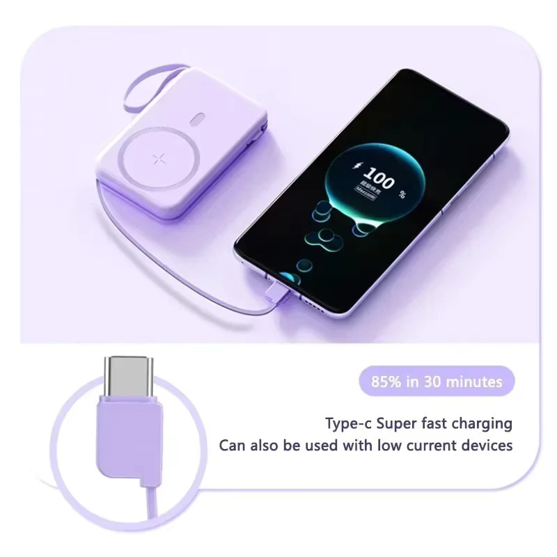 VIVO Tragbare Powerbank mit 50000 mAh und integrierten 4 Kabeln für iPhone und Samsung in Lila - Bild 3