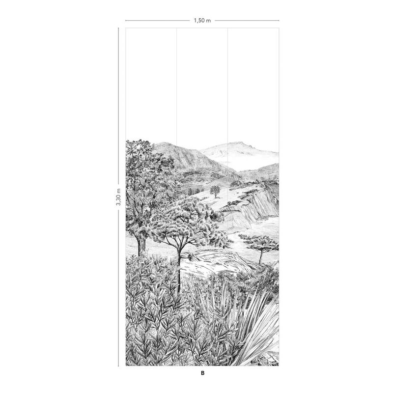 Isidore Leroy Tapete Euskadi Grisaille Panel B in Grau im Vintage-Stil als Wandbild mit den Maßen B: 330 cm, H: 150 cm - Bild 2