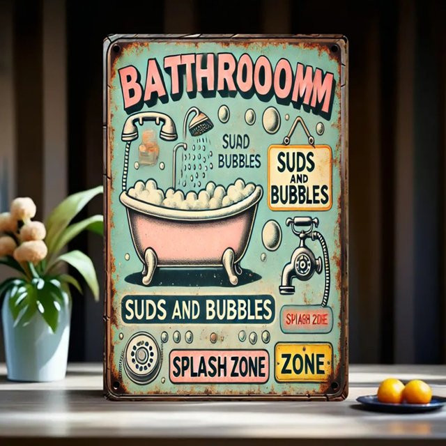 CIFBUY Vintage Metall-Blechschild Badroom Suds and Bubbles, Retro Wandkunst aus Metall, B/H: 20,3 x 30,5 cm, Mehrfarbig - Bild 1