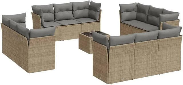 vidaXL 13-teilige Garten-Sofagarnitur aus Poly-Rattan mit Kissen in Beige-Grau - Bild 1