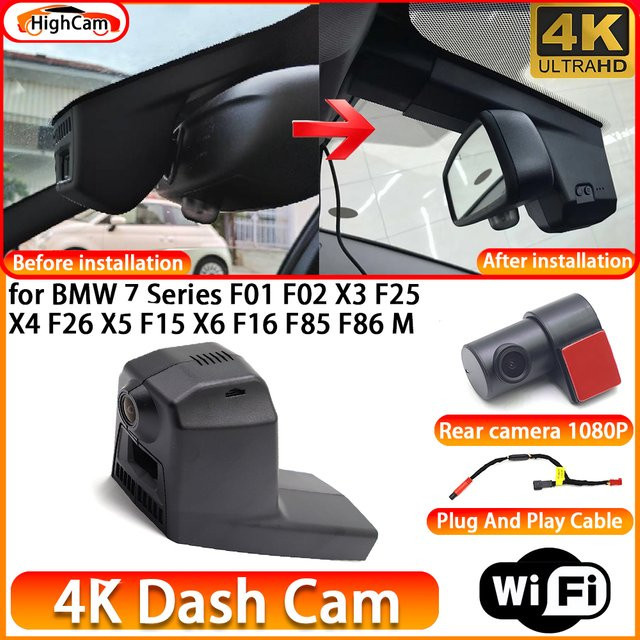 HighCam 4K UHD Dashcam mit WLAN für BMW 7er Serie F01 F02, X3 F25, X4 F26, X5 F15, X6 F16, F85, F86 M, Set mit Vorder- und Rückkamera, Schwarz - Bild 1