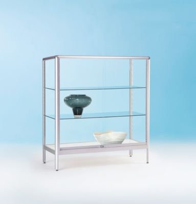 Standvitrine BST halbhoch in Silber mit Glasfront, 3 Fächern und abschließbaren Schiebetüren, B/T/H: 100 x 50 x 102 cm - Bild 1