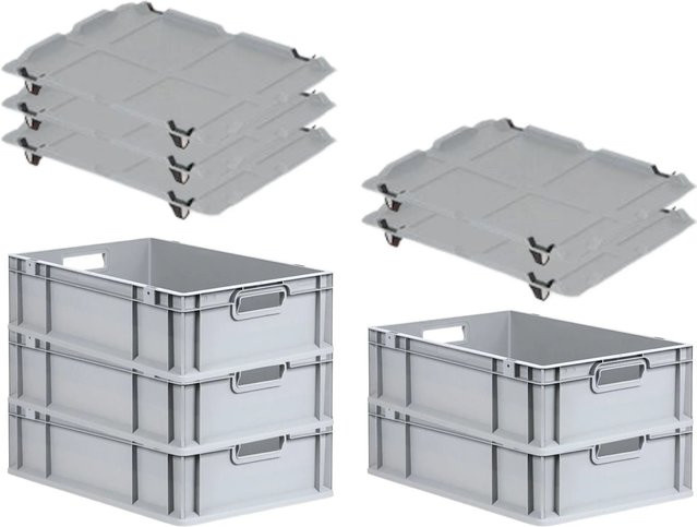 PROREGAL SuperSparSet 5x Eurobox NextGen Grip mit Auflagedeckeln und schwarzen Schiebeschnappverschlüssen, Grau, H x B x T: 17 x 40 x 60 cm - Bild 1
