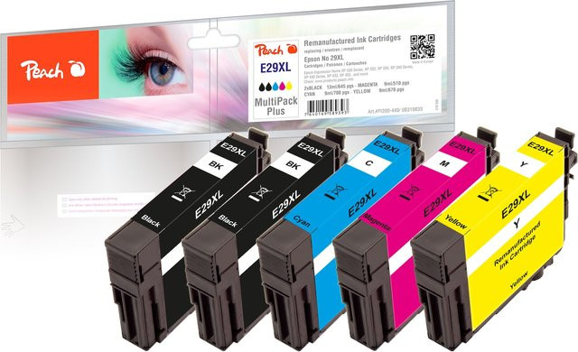 Peach E29 5er Set Druckerpatronen XL (2x Schwarz, Cyan, Magenta, Gelb) ersetzt Epson T2996, No. 29XL, C13T29964010 für Epson Expression Home XP-235, wiederaufbereitet - Bild 1