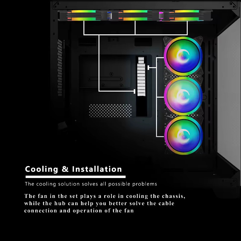 CX FUTRUE Computer-Gehäuselüfter Set in Schwarz mit Fernbedienung, 7 Stück, 120 mm, 650-1500 U/min, inklusive Hub mit 6PIN PWM und 4PIN RGB Schnittstellen - Bild 4